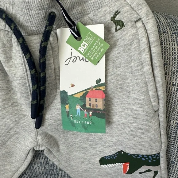Joules NWT Boys Grey Champion GRMDINO Sweat Pants—Age 1, Height 31.5 - Picture 2 of 7
